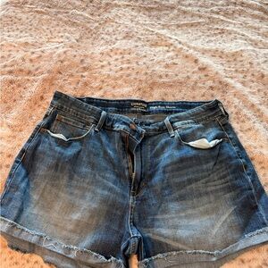 Signature by Levi Strauss Distressed Mid-Blue High-Rise Jean Shorts